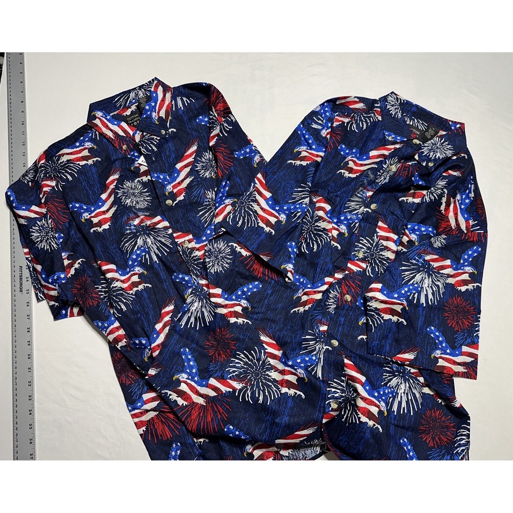 Cotton Traders Sport Patriotic Eagle Fireworks Button Up Shirts Lot XL NWT